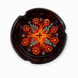 Handmade Dekoratif Seramik Küllük, Çiçek Desenli, Siyah, 10 cm Çap, 4 cm Yükseklik, El Yapımı, 1 Adet