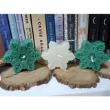 Handmade Dekoratif Üçlü Kar Tanesi Mum - Beyaz - Yeşil