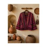 Handmade El Örgüsü Altıgen Motifli Bohem Hırka – Vintage Granny Square Kadın Hırka