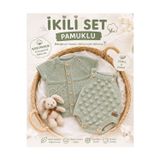 Handmade El Örgüsü Bebek İkili Takım – Yelek+Tulum Anti Alerjik Pamuklu İplik – 3-6 Ay Mint Yeşili