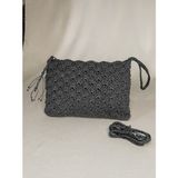 Handmade Hasır, Kağıt Ip El Örgüsü Çanta, Clutch, Portvöy, El Çantası, Siyah Renk - 00-Siyah