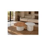 Handmade Modern Yuvarlak İkili Orta Sehpa Takımı Ahşap - Beyaz Tabla Silindir Çizgili Ayaklı Tasarım