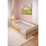 Handmade Montessori Ahşap Yer Yatağı – Korkuluklu Çocuk Karyolası