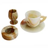 Handmade Oniks Doğal Taş Dekoratif Set, Fincan Tabağı, Kadeh ve Kül Tablası, El İşçiliği Mermer Desenli Masa Süsü, 3 Parça (R-Küllük)