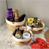 HandMadeSNM 3 Lü Takım Hasır Sepet Çok Amaçlı Kullanım İçin Dekoratif Düzenleyici Jüt ve Pamuk İle Yapıldı