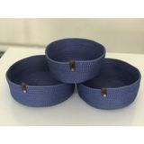 HandMadeSNM Çok Amaçlı 3lü Sepet, Jüt Ip Örme Sepet, Dekoratif Sepet Set, Hasır Sepet Set, Pamuk Ip - Mavi