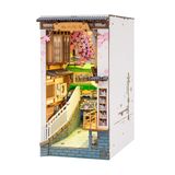 Hands Craft Kendin Yap Kitap Köşe Kiti - Sakura Tramvay Minyatür Ev Bebek Evi LED Işıklar Kitaplık Ekleme Lazer Kesim Ahşap Yapboz 3D Kitap Desteği Kitap Standı Dekor TGB01
