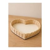 Hane Atölyesi Kalp Desenli Tamamen El Örgüsü Rattan Sepet Meyvelik Ekmeklik Hasır Hediye Sepeti 24 CM 6 CM Yükseklik