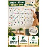 Hane Dostu 100×150 cm Statik Elif-Ba Öğrenme Tahtası Resimli Yapıştırıcısız Arapça Harf Posteri
