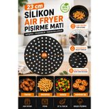 Hane Dostu 23 cm Silikon Air Fryer ve Fırın Pişirme Matı Yapışmaz Yıkanabilir Delikli Pişirme Altlığı