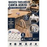 Hane Dostu 4 Adet Katlanabilir Masa Çanta Askısı Metal Çanta Kancası Masa Kenarı Tutucu 5 Kg