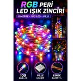 Hane Dostu 5 Metre 100 LED RGB Pilli Peri Işık Zinciri Dekoratif Bakır Tel Yılbaşı Oda Süs Lambası