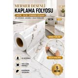 Hane Dostu 5 Metre Beyaz Mermer Desenli Yapışkanlı Kaplama Folyosu 60 Cm Suya Dayanıklı Dolap Tezgah Kaplama