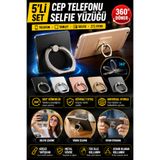 Hane Dostu 5'li Cep Telefonu Selfie Yüzüğü Telefon Tutucu Parmak Yüzüğü 360° Döner Universal Stand