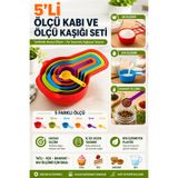 Hane Dostu 5'li Ölçü Kabı ve Kaşığı Seti Plastik Mutfak Ölçü Seti Cup Ölçü Kaşığı Ölçü Kabı