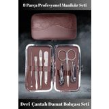 Hane Dostu 7+1 Parça Paslanmaz Çelik Çantalı Profesyonel Manikür Pedikür Seti | Damat Bohçası Seti