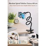 Hane Dostu Akrobat Spiral Telefon Tutucu 60 cm – Masa Yatak Uyumlu Oynar Başlıklı Telefon Standı (Siyah)