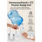 Hane Dostu Damacana Standı + 2’li Musluk Başlığı Seti – Metal Gövde, Pratik Musluklu Su Doldurma Sistemi