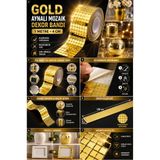 Hane Dostu Gold Renk Aynalı Mozaik Dekor Bandı 1 Metre 4 Cm Kendinden Yapışkanlı Dekoratif Şerit