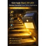 Hane Dostu Hareket Sensörlü Güneş Enerjili Bahçe Lambası 20 LED Sarı Gün Işığı Solar Dış Mekan Aydınlatma