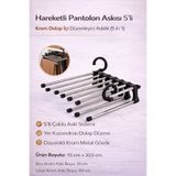 Hane Dostu Hareketli Pantolon Askısı 5’li Krom Dolap İçi Düzenleyici Askılık