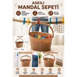 Hane Dostu Hasır Görünümlü Mandal Sepeti Askılı Taşıma Saplı Plastik Çamaşır Mandalı Düzenleyici