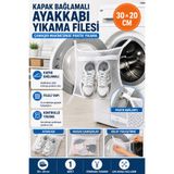 Hane Dostu Kapak Bağlamalı Ayakkabı Yıkama Filesi Çamaşır Makinesi Koruyucu Yıkama Torbası 30x20 cm