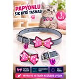Hane Dostu Papyon Tasarımlı Zilli Ayarlanabilir Silikon Kedi Tasması Yavru ve Yetişkin İçin