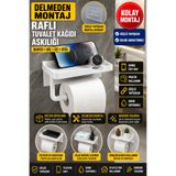 Hane Dostu Yapışkanlı Raflı Tuvalet Kağıdı Askılığı Delmeden Montajlı Banyo Organizeri