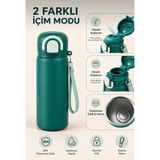 Hane216 304 Paslanmaz Çelik Çocuk Su Matarası 600 ml Çift Içim Modlu Kilit Kapaklı Sızdırmaz Suluk - Yeşil