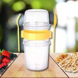 Hane216 Çift Hazneli Müsli Atıştırmalık Kabı 1100 ml -Kendinden Çatal Kaşıklı Portatif - Sarı