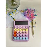 Hane216 Hesap Makinesi Daktilo Stili Büyük LCD Ekran Pastel Yuvarlak Tuşlu 12 Haneli 25 Tuşlu Mor
