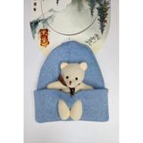 Hanece Kids Peluş Buz Mavi Ayıcıklı Erkek Çocuk Bere