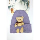 Hanece Kids Peluş Lila Ayıcıklı Kız Çocuk Bere