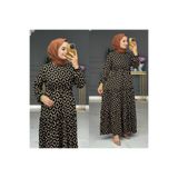 HANEDAN TESETTÜR BAKLAVA DESEN BİSİKLET YAKA BELİ TÜNELLİ BAĞLAMALI ANNE VİSKON TESETTÜR ELBİSE