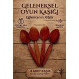 Hanedanev 4 Adet Kutulu Ahşap Görünümlü Plastik Kaşık Oyun Havası Kaşığı Düğün Kına Eğlence Kaşığı