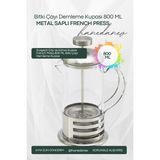 Hanedanev 800 ml Bitki Çayı Demleme Kupası Süzgeçli Çay ve Kahve Kupası French Press - Ahşap