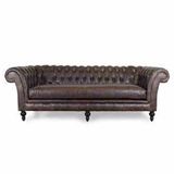Hanel Mobilya English Chesterfield Koyu Kahve Suni Deri Chester Koltuk