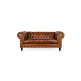 Hanel Mobilya Klasik Chesterfield 2 Kişilik Kahve Suni Deri Chester Kanepe