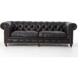 Hanel Mobilya Klasik Chesterfield Chester Kanepe Siyah Suni Deri - 301 - Siyah