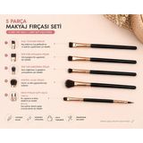 Haneliya 5 Parça Makyaj Fırçası Seti Siyah Rose Gold – 4 Tek Uçlu + 1 Çift Uçlu Yüz Göz Far Allık Detay Fırçası
