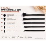 Haneliya 5’li Makyaj Fırçası Seti Siyah – Highlighter, Kontür, Far Karıştırma, Far ve Eyeliner Fırçası