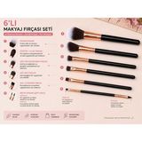 Haneliya 6’lı Makyaj Fırçası Seti Siyah Rose Gold – Yüz, Pudra, Allık, Far, Kaş ve Çift Uçlu Detay Fırçası