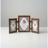 Hanem Çerçeve Mdf Ahşap 3'lü Menteşeli Fotoğraf Çerçevesi & Yanlar 10X15 Ortası 15X21 - Kahverengi
