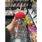 Hanemlife Barista Borosilikat Cam Soğuk Içecek Bardağı Ayıcık Pipetli Bardak 500 ml - Kırmızı