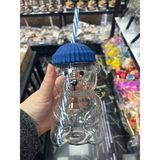 Hanemlife Barista Borosilikat Cam Soğuk Içecek Bardağı Ayıcık Pipetli Bardak 500 ml - Mavi