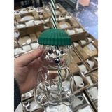 Hanemlife Barista Borosilikat Cam Soğuk Içecek Bardağı Ayıcık Pipetli Bardak 500 ml - Yeşil