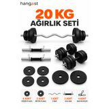 HANGAST 20 KG Ağırlık Seti Dambıl Halter Seti Z Bar Uzun Bar Kısa Bar Plaka Seti Fitness Evde Spor Seti