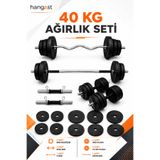 HANGAST 40 Kg Z Barlı Halter Seti ve Dambıl Seti Ağırlık Fitness Vücut Geliştirme Seti Antreman Seti