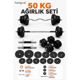 HANGAST 50 KG Ağırlık Seti Dambıl Halter Seti Düz Bar |Z Bar Uzun Bar Kısa Bar Ağırlık Plakası Fitness Seti